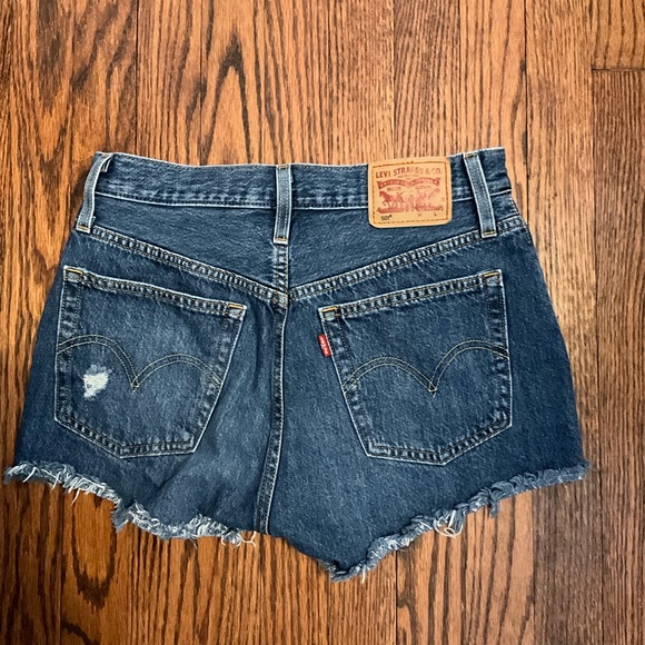 Levi's Dark Blue Distressed Jean Shorts - Picture 2 of 3